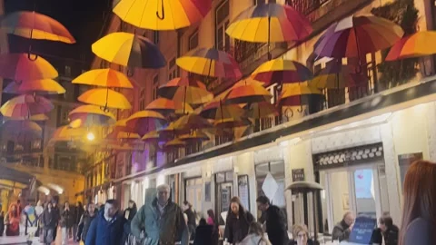 Pink street in Rua Nova do Carvalho, Lisbon, Portugal 動画素材 331776129