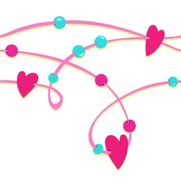 Pink string with pink red blue hearts beads on white background valentine day イラスト素材