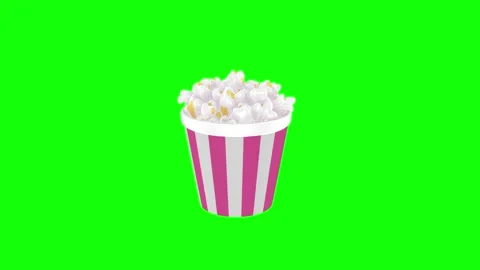 Pink striped popcorn bucket grows toward the viewer on a bright chromakey Stock Footage 344129653