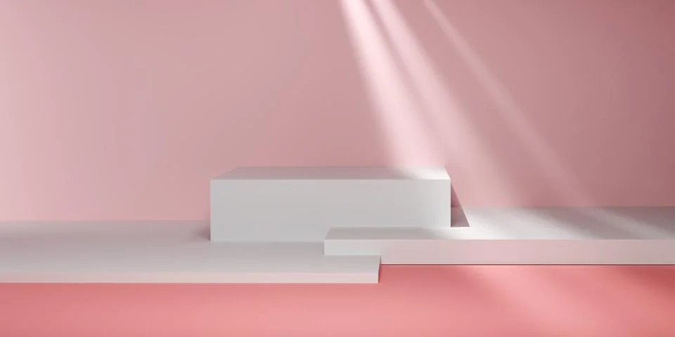Pink studio background with soft light and architectural shadows,3d white c.. Stock Photos