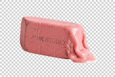 Pink studio eraser, soft rubber texture, melting and pliable stationery. Stock Illustration