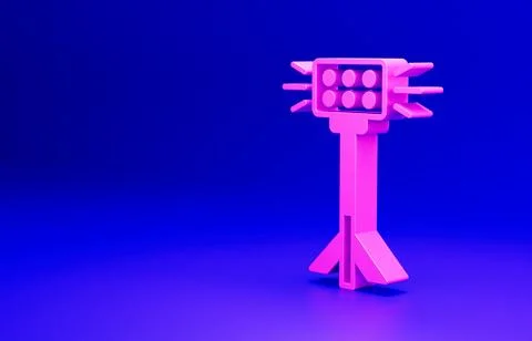 Pink Studio light bulb in softbox icon isolated on blue background. Shadow Illustrazione stock