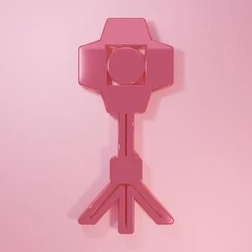 Pink Studio light bulb in softbox icon isolated on pink background. Shadow .. Illustrazione stock