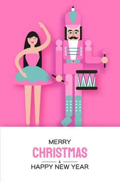 Pink Sugar Christmas Nutcracker and Clara Girl Ballerina in paper cut style 스톡 일러스트