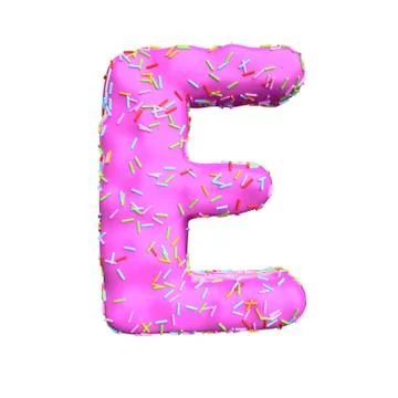 Pink sugar sprinkle letter E Isolated on white background Illustrazione stock