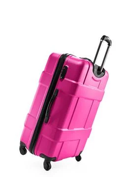 Pink suitcase plastic on two wheels Stock Photos