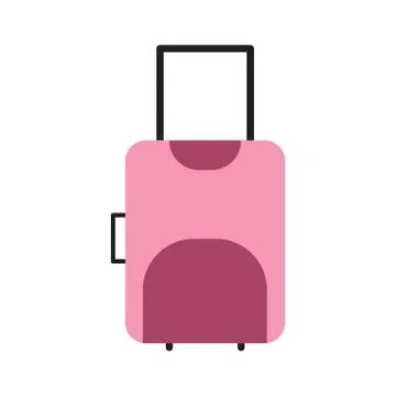 Pink suitcase vector illustration in flat style. Baggage bag with trolley iso Stock Illustration