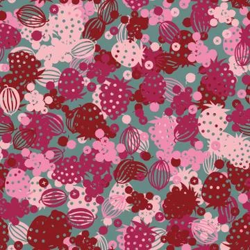 Pink summertime berries seamless vector pattern on a teal background Stock-Illustration