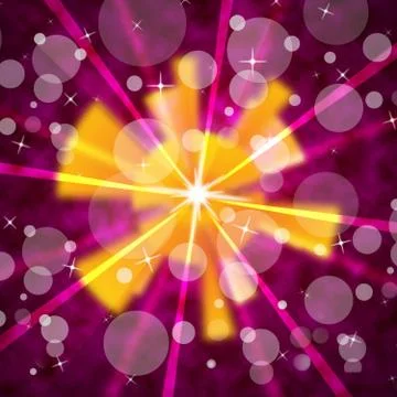 Pink sun background shows shining rays and bubbles. Illustrazione stock