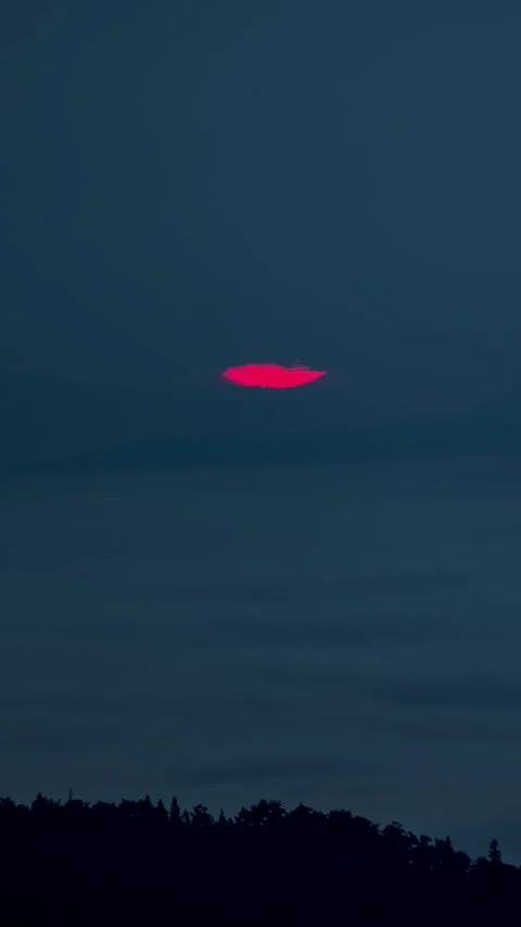 Pink Sun Rising Behind Clouds in Misty Autumn Landscape, Vertical Time Lapse Stock Footage 320994325