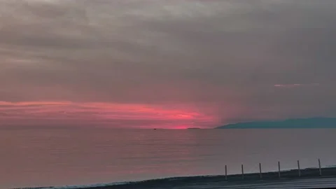 Pink Sunset on the Beach of the  Ocean. Beautiful Tropical Background. Stock Footage 201883679