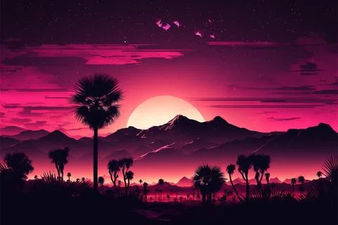 Pink sunset in the desert Stock Illustration