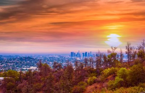 Pink sunset in Los Angeles Stock Photos