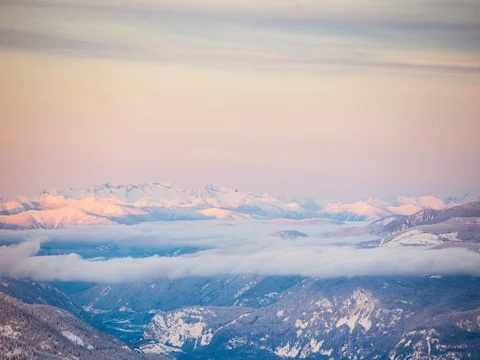Pink Sunset over Glacier and Mountains 6K Time Lapse Stock Footage