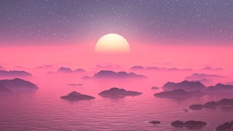 Pink Sunset over Mountain Lake Stock Footage