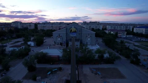 Pink sunset over a small town. Top view from drone Stock Footage 202495211