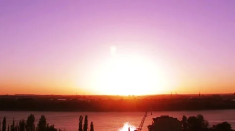 Pink sunset on the river Stock Footage 923697