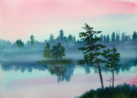 Pink surface of the lake Stock Illustration