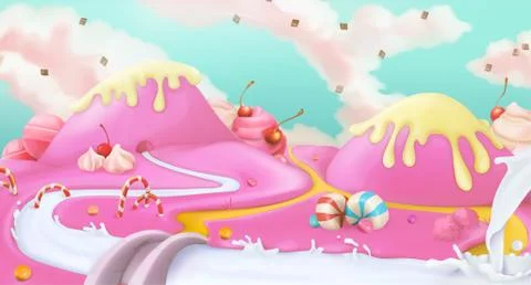 Pink sweet landscape, vector background Stock Illustration
