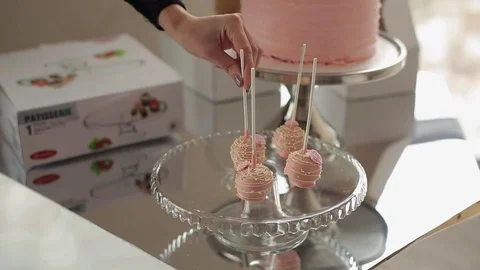 Pink sweets on plate Stock Footage 73140005