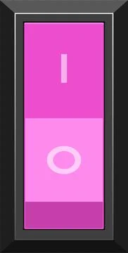 A pink switch in the on position, set in a dark background, simple and func.. Ilustração Stock
