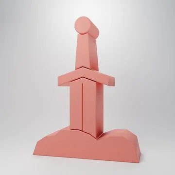 Pink Sword in the stone icon isolated on pink background. Excalibur the swo.. Stock Illustration