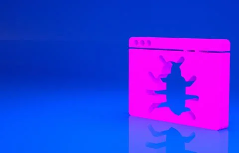 Pink System bug concept icon isolated on blue background. Code bug concept. B Stock Illustration