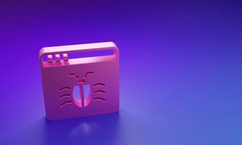 Pink System bug concept icon isolated on purple-blue background. Code bug c.. Illustrazione stock