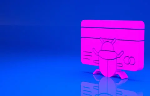 Pink System bug in credit card icon isolated on blue background. Code bug con イラスト素材