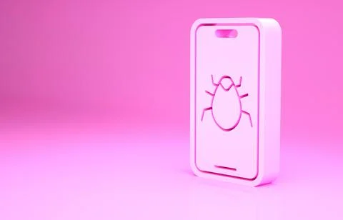 Pink System bug on mobile icon isolated on pink background. Code bug concept Stock Illustration