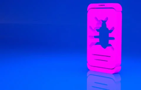 Pink System bug on mobile icon isolated on blue background. Code bug concept. イラスト素材