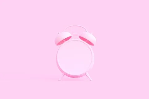 Pink table alarm clock on bright pink background in pastel colors Illustrazione stock