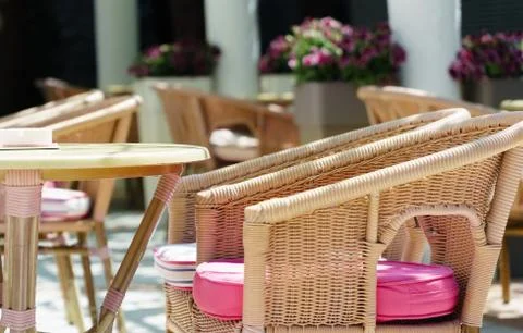 Pink table in a cafe Stock Photos