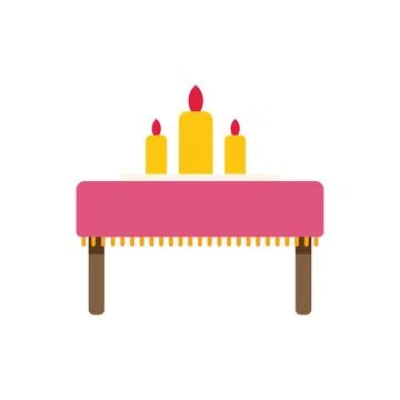 Pink table decorated with a lit candle set for a romantic dinner Stock Illustration