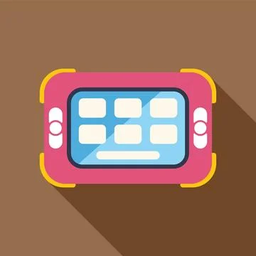 Pink tablet computer with blank screen displaying apps on brown background Stock Illustration