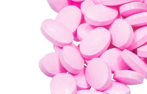 The pink tablets isolated on white background Stock Photos