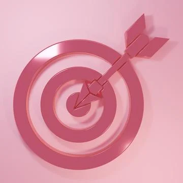 Pink Target with arrow icon isolated on pink background. Dart board sign. A.. Stock Illustration