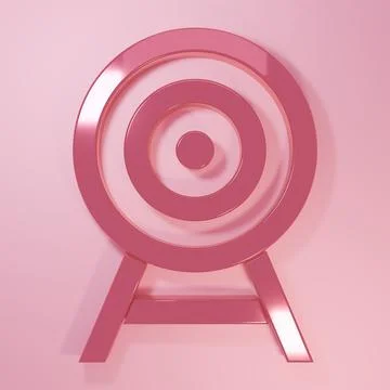 Pink Target with arrow icon isolated on pink background. Dart board sign. A.. Stock Illustration
