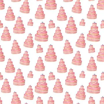 Pink tasty sugar cake pattern background of cute cupcakes in pastel colors wa Stock Illustration