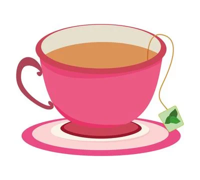Pink tea cup on a saucer. Vector illustration. Stock Illustration