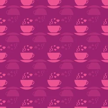 Pink Teacups Valentines Day Vector Repeat Pattern Background Stock Illustration