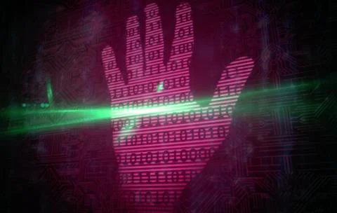 Pink technology hand print binary design Illustrazione stock