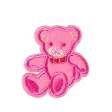 Pink Teddy bear patch isolated on white background Foto stock