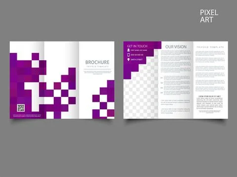 Pink template vector trifold pixels mosaic abstract. Trifold business brochur Illustrazione stock