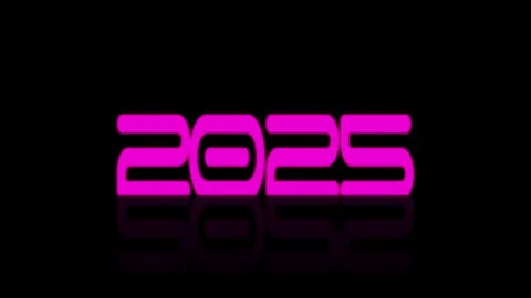 Pink text numbers 2025 on a black background with transition and reflection.. Stock Footage 290075112