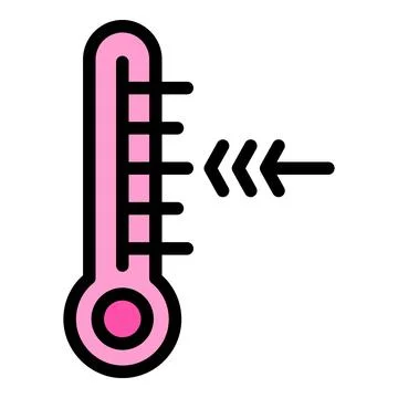 Pink thermometer showing decreasing temperature icon Stock Illustration