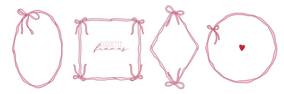 Pink Thin Ribbon Frames with Bows Set. A collection of geometric ribbon frames Stock Illustration