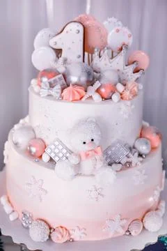 Pink three-tiered cake Stock Photos