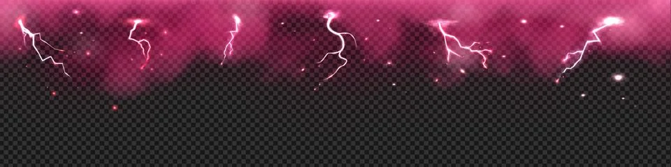 Pink thunder storm effect with lightnings vector border design, strikes with Illustrazione stock