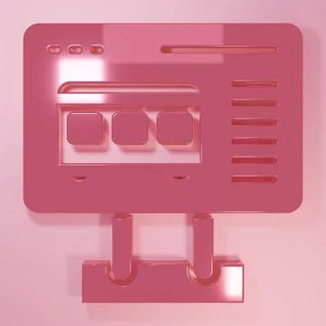 Pink Ticket office to buy tickets for train or plane icon isolated on pink .. Stock Illustration